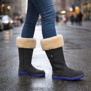 UGG Charcoal Gray with tan fur. Purple Heart bottoms